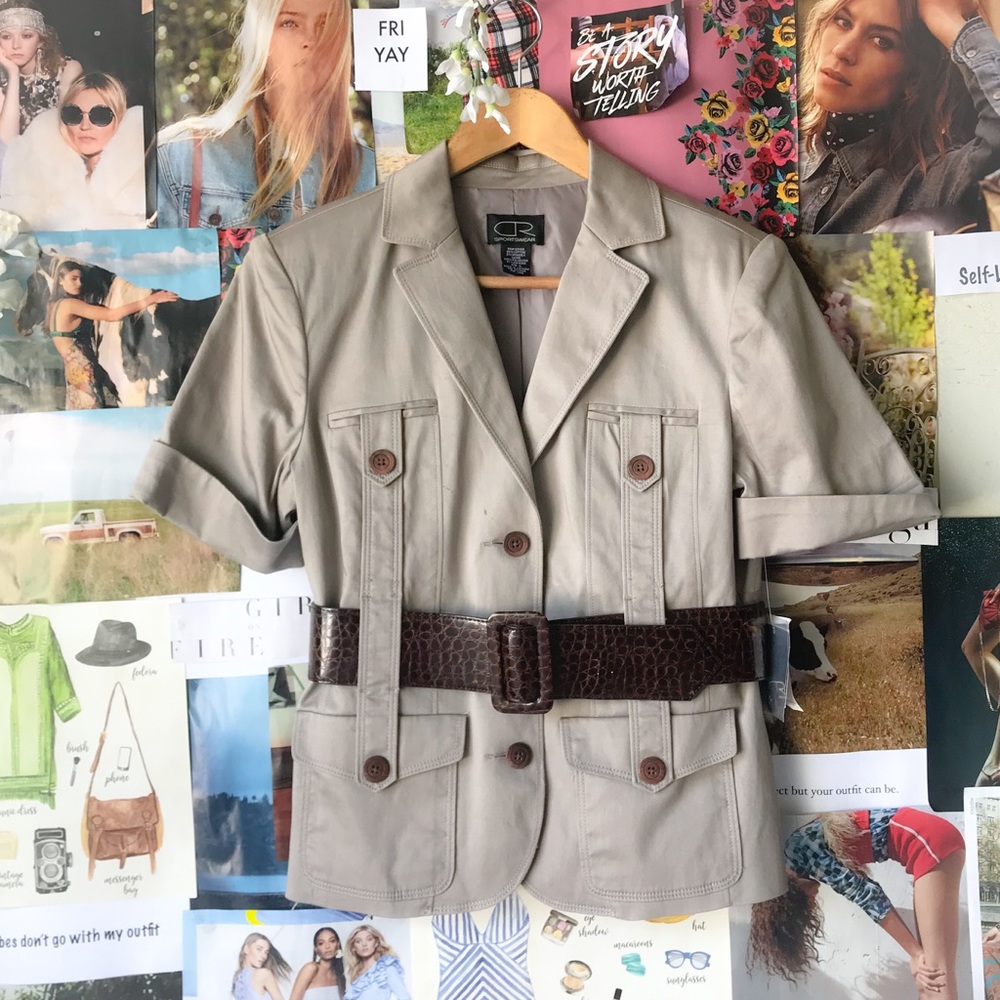 Belted Short Sleeve Suit Jacket